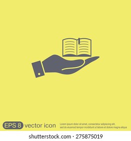 hand holding a open book sign. Education sign, symbol icon book with a bookmark or notebook .