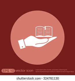 hand holding a open book sign. Education sign, symbol icon book with a bookmark or notebook .