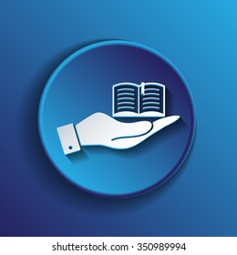 hand holding a open book sign. Education sign, symbol icon book with a bookmark or notebook .