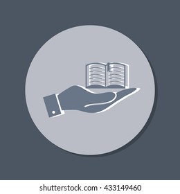 hand holding a open book sign. Education sign, symbol icon book with a bookmark or notebook .