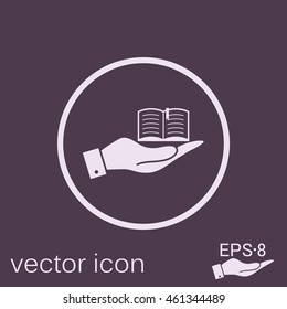 hand holding a open book sign. Education sign, symbol icon book with a bookmark or notebook .