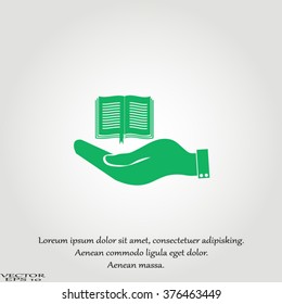 hand holding a open book. symbol icon book