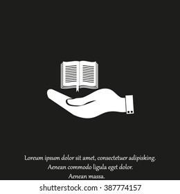 hand holding a open book. symbol icon book