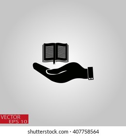 hand holding a open book. symbol icon book