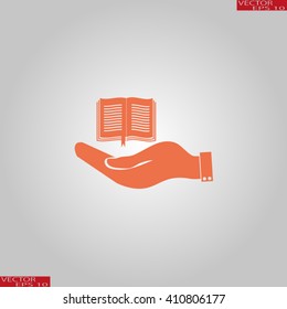 hand holding a open book. symbol icon book