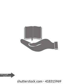 hand holding a open book. symbol icon book