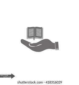hand holding a open book. symbol icon book