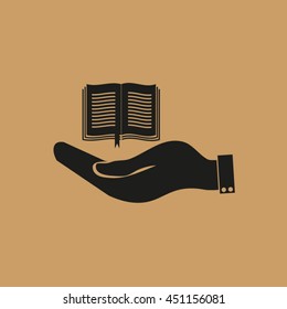 hand holding a open book. symbol icon book