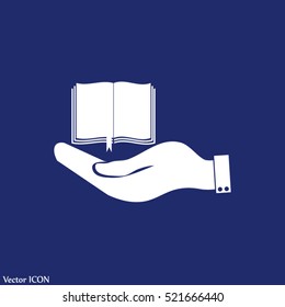 hand holding a open book. symbol icon 