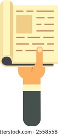 Hand holding an open book while pointing at the text with an index finger, emphasizing the importance of reading and fostering a love for education and knowledge