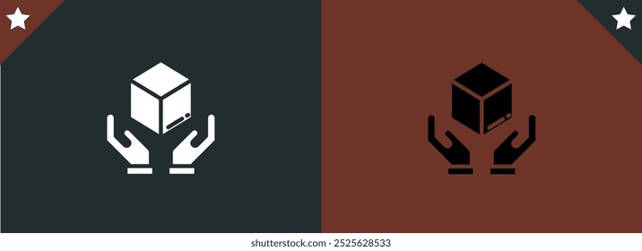 Mano sosteniendo un icono de caja abierta con fondo de color