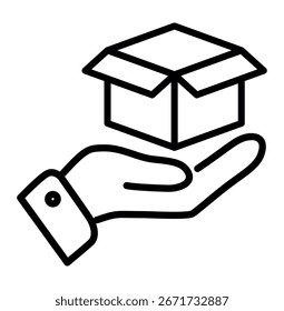 Mano sosteniendo una caja de cartón abierta. 