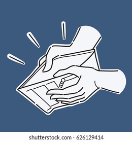 Hand Holding, Open Empty Wallet, Concept Of No Money, Bankruptcy, Poverty, Failure, Crisis Financial, Or Downturn Economy. Vector Illustration, Line And Doodle Sketching Style, Simple Design.  