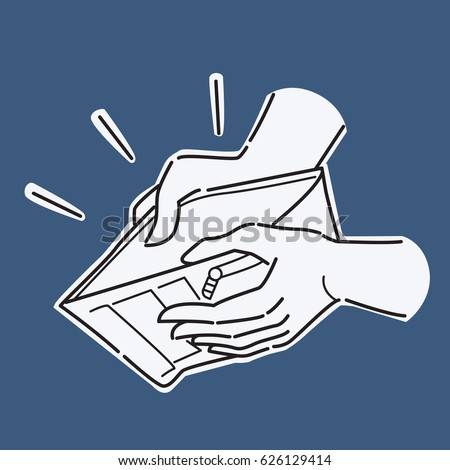 Hand holding, open empty wallet, concept of no money, bankruptcy, poverty, failure, crisis financial, or downturn economy. Vector illustration, line and doodle sketching style, simple design.  