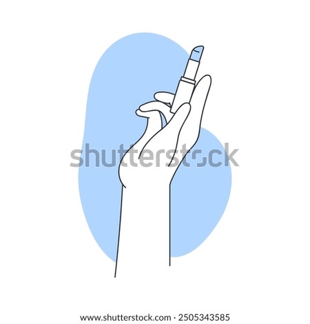Hand holding open lipstick plastic tube to apply to lips skin vector illustration