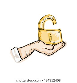 hand holding  a open lock