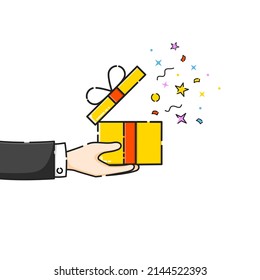 Hand holding opened gift box