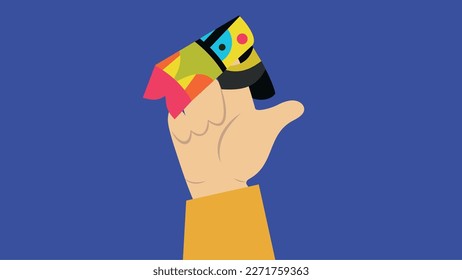 Mano sosteniendo un origami. Ilustración vectorial de diseño plano.