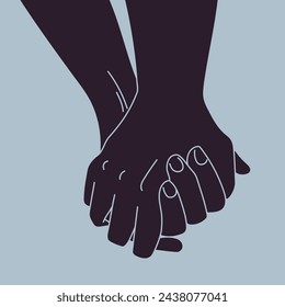 Hand in hand. Hand holding other hand. Couple. Vector illustration