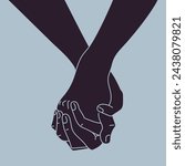 Hand in hand. Hand holding other hand. Together. Vector illustration
