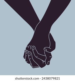 Hand in hand. Hand holding other hand. Together. Vector illustration