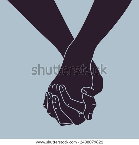 Hand in hand. Hand holding other hand. Together. Vector illustration