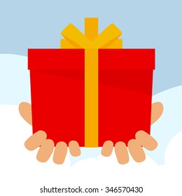 Hand holding out an empty gift box ready for you, vector illustration .