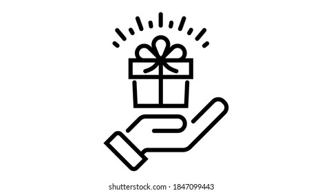 Hand holding out gift box , icon. Vector illustration. isolated element.