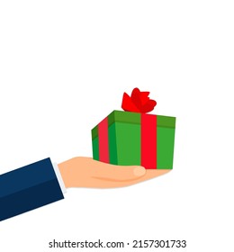 Hand holding out an gift box ready for you, vector illustration design. Eps 10
