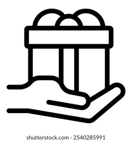 La mano está sosteniendo una caja de regalo con un lazo en la parte superior, representando un gesto amable para una celebración o fiesta