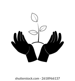 hand holding and outline a tree plant silhouette illustration