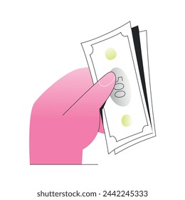 hand holding pack of paper bills. flat vector illustration isolated on white background. money saving concept. stylish bright gradient. editable stroke
