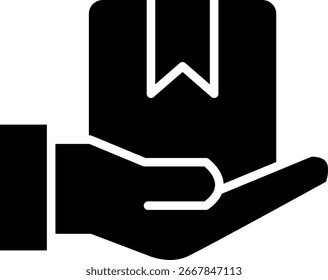 Mano que sostiene el icono de la entrega de la caja del paquete