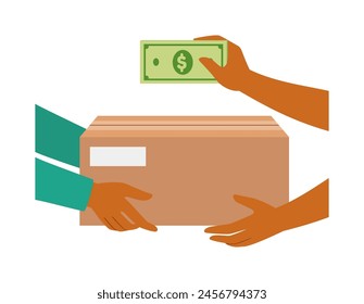 hand holding a package and give money