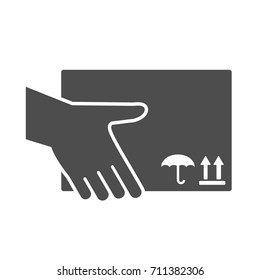 Hand holding package icon. Delivery concept