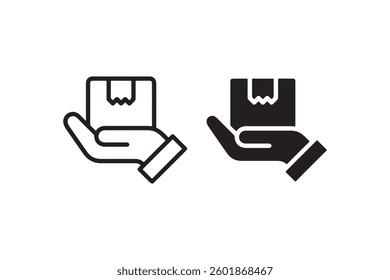 Hand holding package icon in outline and solid style Vector