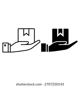 Hand hält Paket Symbol in Umriss und solide Stil Vektor