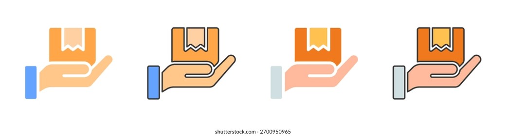 Segure manualmente o conjunto de ícones do pacote. Ilustração de vetor de caixa de espera manual
