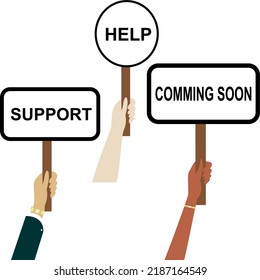 hand holding paddle with marketing texts illustration set pack, vector isolated billboard