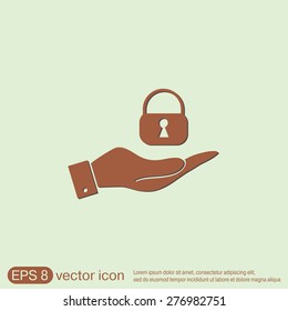 hand holding a padlock symbol