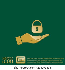 hand holding a padlock symbol