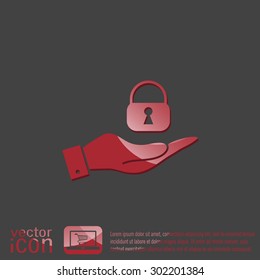 hand holding a padlock symbol