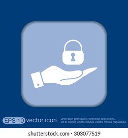 hand holding a padlock symbol