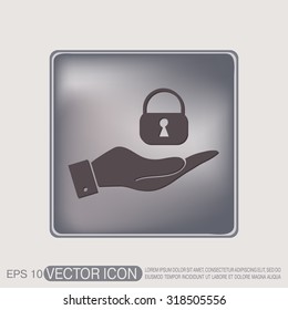 hand holding a padlock symbol