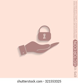 hand holding a padlock symbol