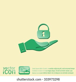 hand holding a padlock symbol