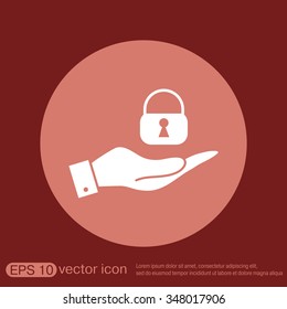 hand holding a padlock symbol
