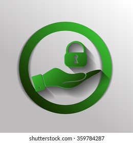 hand holding a padlock symbol