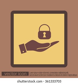 hand holding a padlock symbol