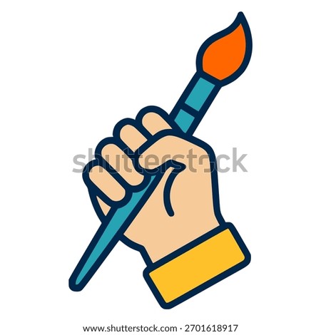 hand holding paint brush flat color vector illustration template design